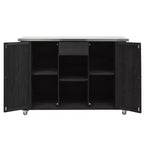 Outdoor Kitchen Islands, Patio Firewood Storage Cabinet with Foldable Stainless Steel Top, Spice Racks, Lockable Wheels -ModernLuxe