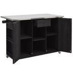 Outdoor Kitchen Islands, Patio Firewood Storage Cabinet with Foldable Stainless Steel Top, Spice Racks, Lockable Wheels -ModernLuxe