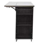 Outdoor Kitchen Islands, Patio Firewood Storage Cabinet with Foldable Stainless Steel Top, Spice Racks, Lockable Wheels -ModernLuxe