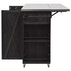 Outdoor Kitchen Islands, Patio Firewood Storage Cabinet with Foldable Stainless Steel Top, Spice Racks, Lockable Wheels -ModernLuxe