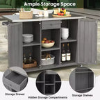 Outdoor Kitchen Islands, Patio Firewood Storage Cabinet with Foldable Stainless Steel Top, Spice Racks, Lockable Wheels -ModernLuxe