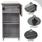 Outdoor Kitchen Islands, Patio Firewood Storage Cabinet with Foldable Stainless Steel Top, Spice Racks, Lockable Wheels -ModernLuxe