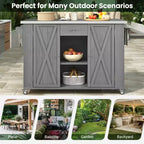 Outdoor Kitchen Islands, Patio Firewood Storage Cabinet with Foldable Stainless Steel Top, Spice Racks, Lockable Wheels -ModernLuxe