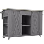 Outdoor Kitchen Islands, Patio Firewood Storage Cabinet with Foldable Stainless Steel Top, Spice Racks, Lockable Wheels -ModernLuxe