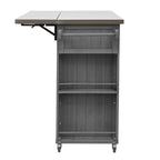 Outdoor Kitchen Islands, Patio Firewood Storage Cabinet with Foldable Stainless Steel Top, Spice Racks, Lockable Wheels -ModernLuxe