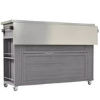 Outdoor Kitchen Islands, Patio Firewood Storage Cabinet with Foldable Stainless Steel Top, Spice Racks, Lockable Wheels -ModernLuxe