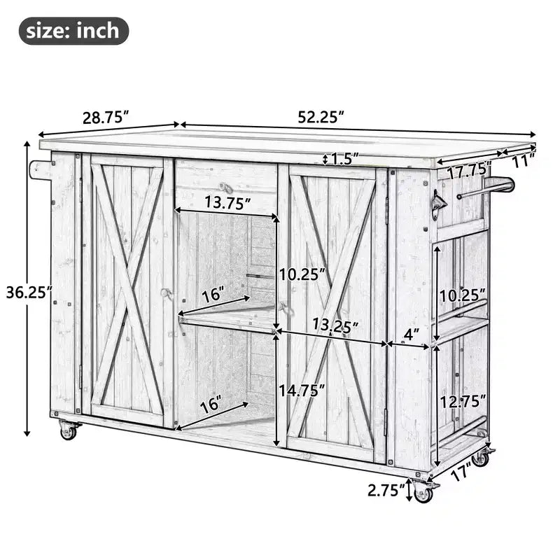 Outdoor Kitchen Islands, Patio Firewood Storage Cabinet with Foldable Stainless Steel Top, Spice Racks, Lockable Wheels -ModernLuxe