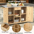 Outdoor Kitchen Islands, Patio Firewood Storage Cabinet with Foldable Stainless Steel Top, Spice Racks, Lockable Wheels -ModernLuxe