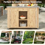 Outdoor Kitchen Islands, Patio Firewood Storage Cabinet with Foldable Stainless Steel Top, Spice Racks, Lockable Wheels -ModernLuxe