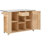 Outdoor Kitchen Islands, Patio Firewood Storage Cabinet with Foldable Stainless Steel Top, Spice Racks, Lockable Wheels -ModernLuxe