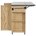 Outdoor Kitchen Islands, Patio Firewood Storage Cabinet with Foldable Stainless Steel Top, Spice Racks, Lockable Wheels -ModernLuxe