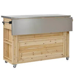 Outdoor Kitchen Islands, Patio Firewood Storage Cabinet with Foldable Stainless Steel Top, Spice Racks, Lockable Wheels -ModernLuxe