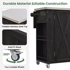 Outdoor Kitchen Islands, Patio Firewood Storage Cabinet with Foldable Stainless Steel Top, Spice Racks, Lockable Wheels -ModernLuxe
