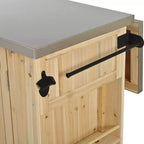 Outdoor Kitchen Islands, Patio Firewood Storage Cabinet with Foldable Stainless Steel Top, Spice Racks, Lockable Wheels -ModernLuxe