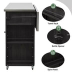 Outdoor Kitchen Islands, Patio Firewood Storage Cabinet with Foldable Stainless Steel Top, Spice Racks, Lockable Wheels -ModernLuxe