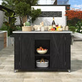 Outdoor Kitchen Islands, Patio Firewood Storage Cabinet with Foldable Stainless Steel Top, Spice Racks, Lockable Wheels -ModernLuxe