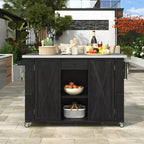 Outdoor Kitchen Islands, Patio Firewood Storage Cabinet with Foldable Stainless Steel Top, Spice Racks, Lockable Wheels -ModernLuxe
