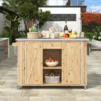 Outdoor Kitchen Islands, Patio Firewood Storage Cabinet with Foldable Stainless Steel Top, Spice Racks, Lockable Wheels -ModernLuxe