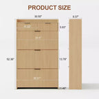 Modern Shoe Cabinet with 3 Flip Drawers & 2 Small Drawers & Hook, Slim Fluted Shoe Storage Organizer, Narrow Entryway Cabinet