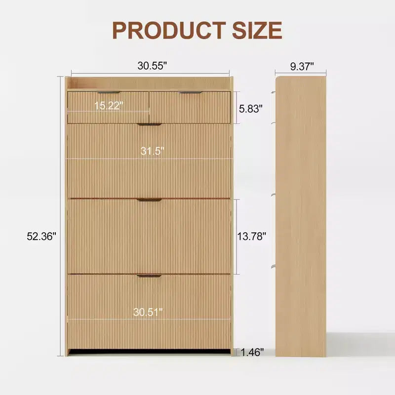 Modern Shoe Cabinet with 3 Flip Drawers & 2 Small Drawers & Hook, Slim Fluted Shoe Storage Organizer, Narrow Entryway Cabinet
