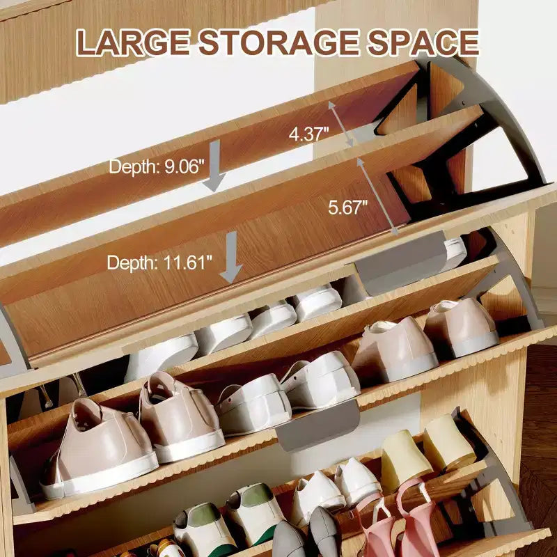 Modern Shoe Cabinet with 3 Flip Drawers & 2 Small Drawers & Hook, Slim Fluted Shoe Storage Organizer, Narrow Entryway Cabinet