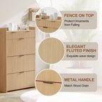Modern Shoe Cabinet with 3 Flip Drawers & 2 Small Drawers & Hook, Slim Fluted Shoe Storage Organizer, Narrow Entryway Cabinet