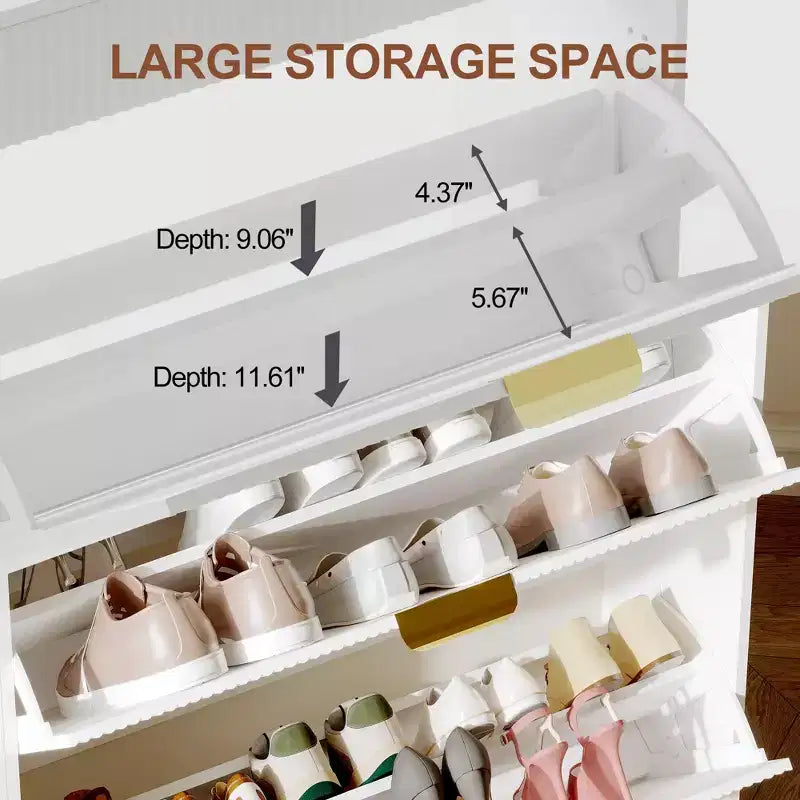 Modern Shoe Cabinet with 3 Flip Drawers & 2 Small Drawers & Hook, Slim Fluted Shoe Storage Organizer, Narrow Entryway Cabinet