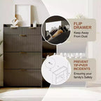 Modern Shoe Cabinet with 3 Flip Drawers & 2 Small Drawers & Hook, Slim Fluted Shoe Storage Organizer, Narrow Entryway Cabinet