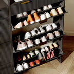 Modern Shoe Cabinet with 3 Flip Drawers & 2 Small Drawers & Hook, Slim Fluted Shoe Storage Organizer, Narrow Entryway Cabinet