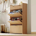 Modern Shoe Cabinet with 3 Flip Drawers & 2 Small Drawers & Hook, Slim Fluted Shoe Storage Organizer, Narrow Entryway Cabinet
