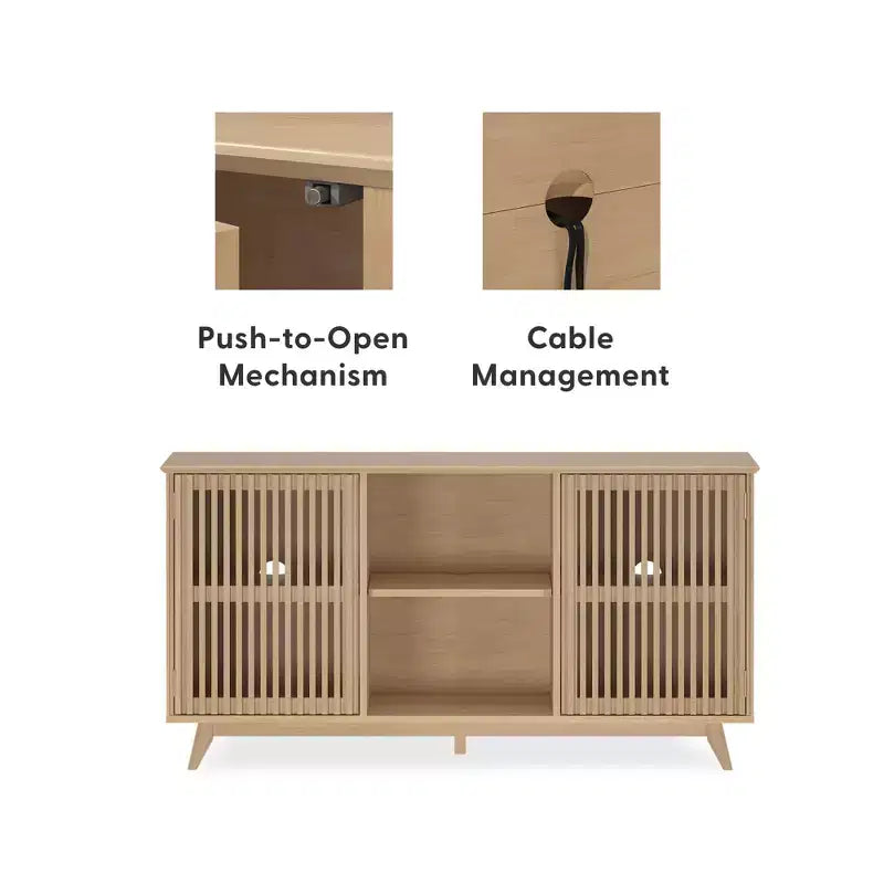Plank+Beam Mid Century Modern Solid Wood Sideboard with 2 Doors, 59 TV Stand for Living Room