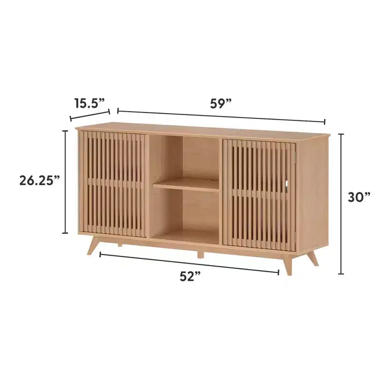 Plank+Beam Mid Century Modern Solid Wood Sideboard with 2 Doors, 59 TV Stand for Living Room