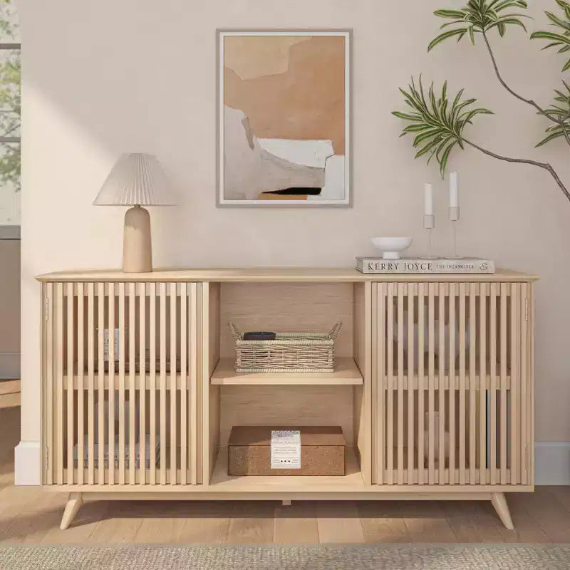 Plank+Beam Mid Century Modern Solid Wood Sideboard with 2 Doors, 59 TV Stand for Living Room