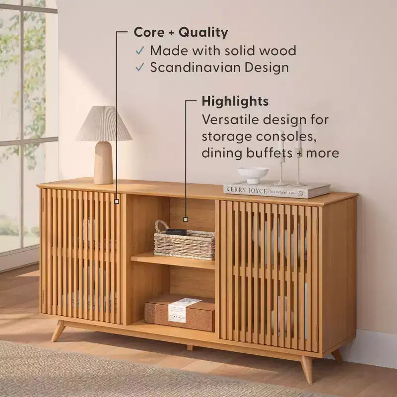 Plank+Beam Mid Century Modern Solid Wood Sideboard with 2 Doors, 59 TV Stand for Living Room