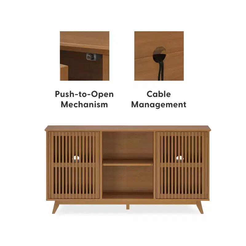 Plank+Beam Mid Century Modern Solid Wood Sideboard with 2 Doors, 59 TV Stand for Living Room