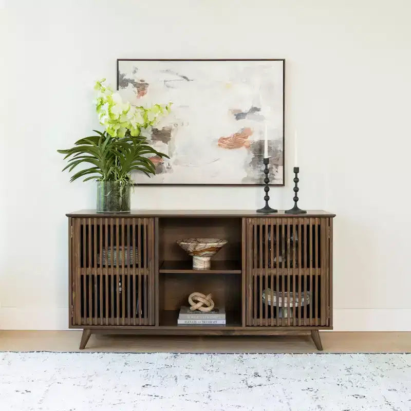 Plank+Beam Mid Century Modern Solid Wood Sideboard with 2 Doors, 59 TV Stand for Living Room