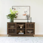 Plank+Beam Mid Century Modern Solid Wood Sideboard with 2 Doors, 59 TV Stand for Living Room