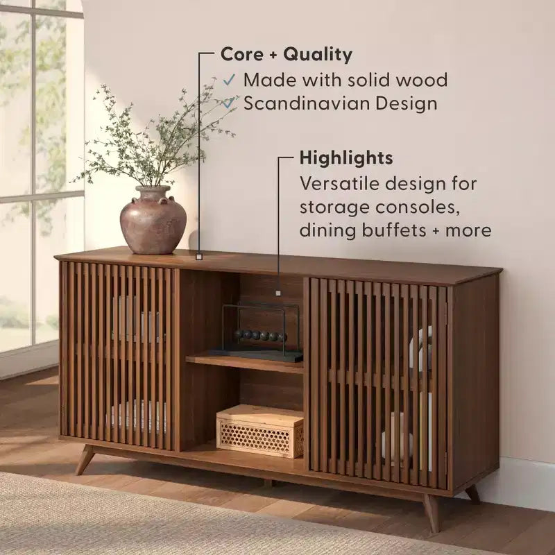 Plank+Beam Mid Century Modern Solid Wood Sideboard with 2 Doors, 59 TV Stand for Living Room