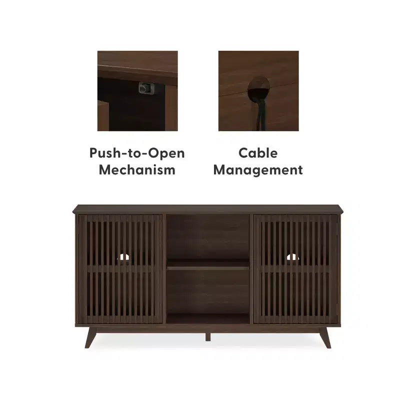 Plank+Beam Mid Century Modern Solid Wood Sideboard with 2 Doors, 59 TV Stand for Living Room