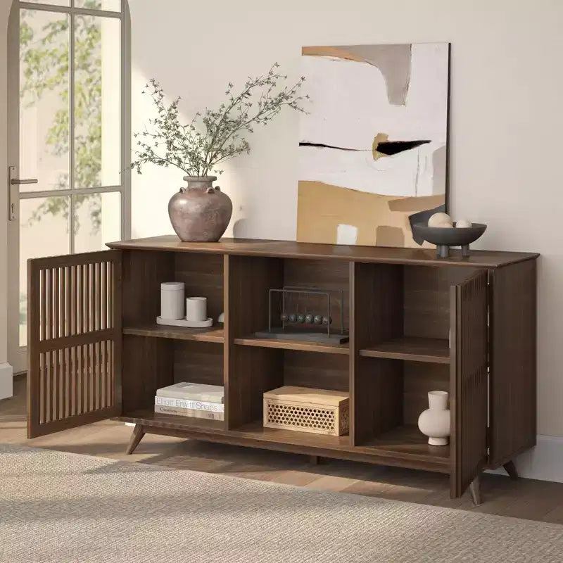 Plank+Beam Mid Century Modern Solid Wood Sideboard with 2 Doors, 59 TV Stand for Living Room