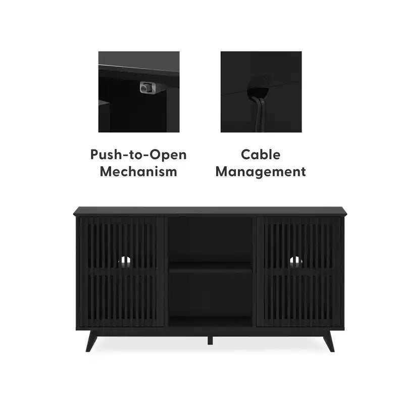 Plank+Beam Mid Century Modern Solid Wood Sideboard with 2 Doors, 59 TV Stand for Living Room