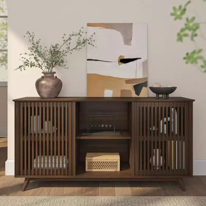Plank+Beam Mid Century Modern Solid Wood Sideboard with 2 Doors, 59 TV Stand for Living Room