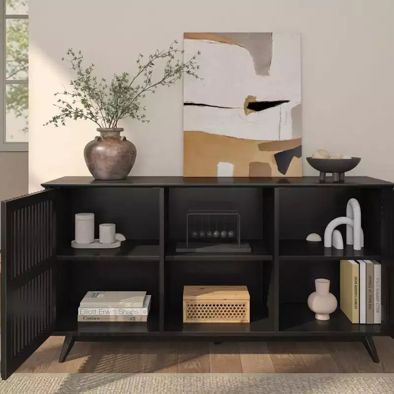 Plank+Beam Mid Century Modern Solid Wood Sideboard with 2 Doors, 59 TV Stand for Living Room