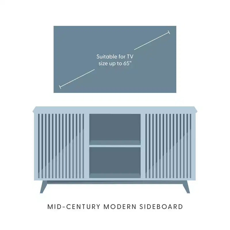 Plank+Beam Mid Century Modern Solid Wood Sideboard with 2 Doors, 59 TV Stand for Living Room