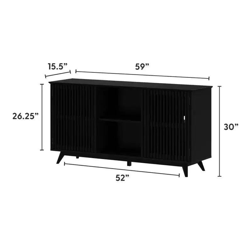 Plank+Beam Mid Century Modern Solid Wood Sideboard with 2 Doors, 59 TV Stand for Living Room