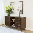 Plank+Beam Mid Century Modern Solid Wood Sideboard with 2 Doors, 59 TV Stand for Living Room