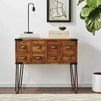 eHemco Antique Metal Legs Storage Console Table with 8 Drawers