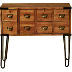 eHemco Antique Metal Legs Storage Console Table with 8 Drawers