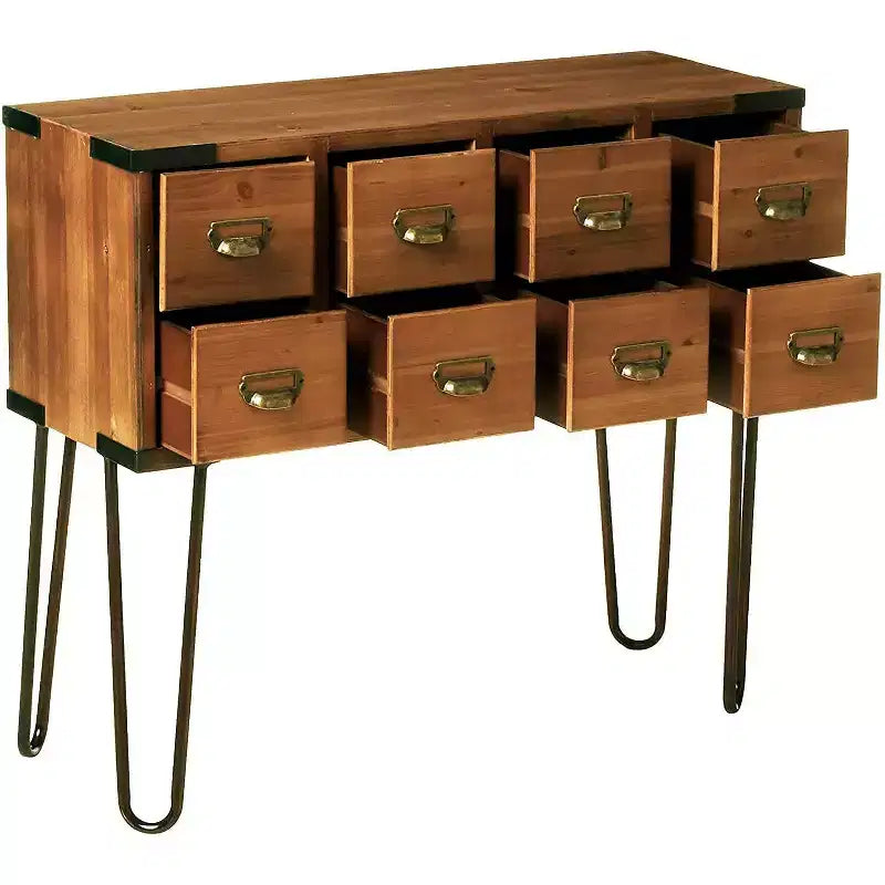 eHemco Antique Metal Legs Storage Console Table with 8 Drawers