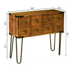 eHemco Antique Metal Legs Storage Console Table with 8 Drawers